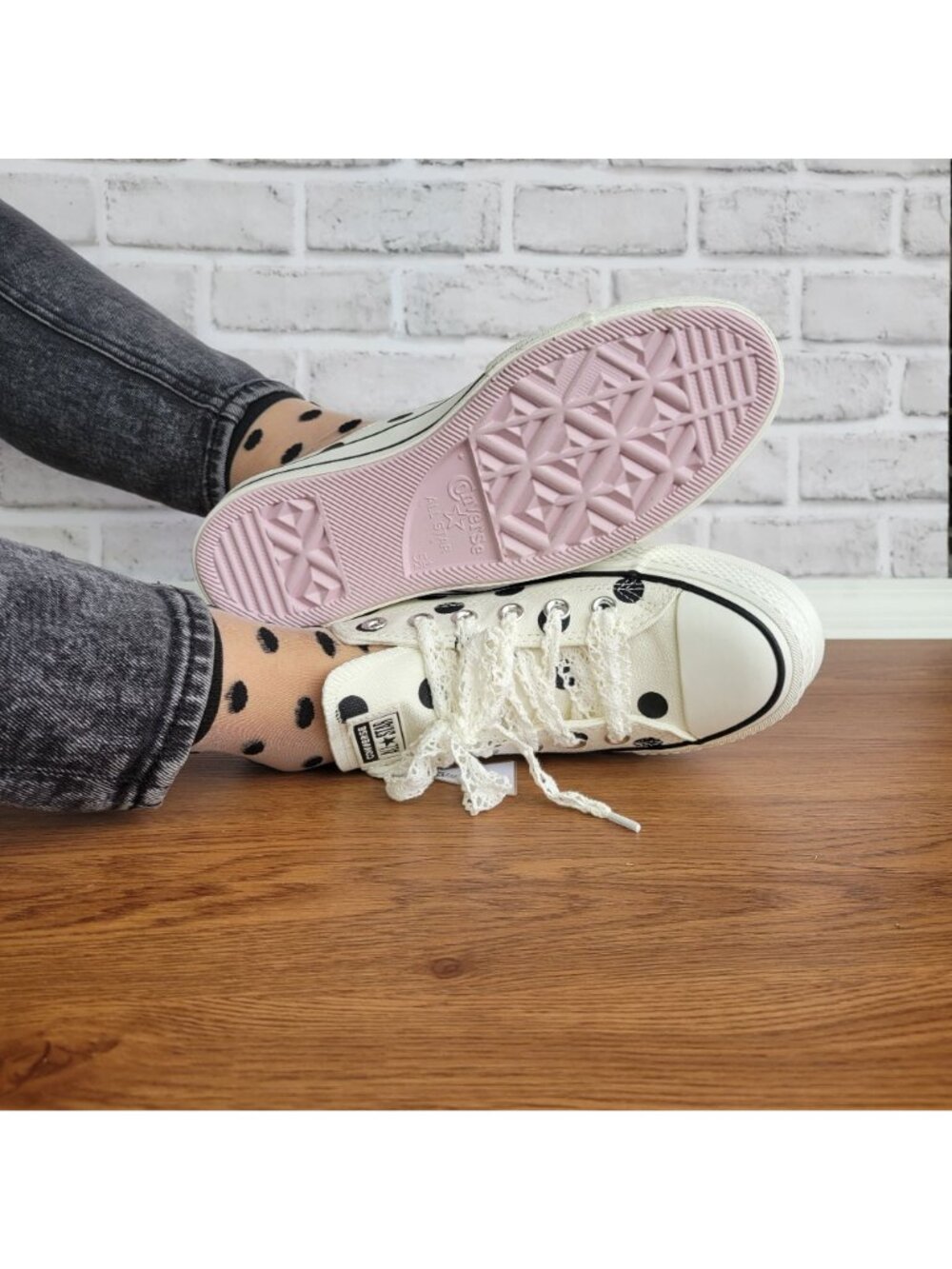 ❤️Chuck Taylor All Star Lift Platform Polka Dots 10 Women Shoes White A10689C❤️ - Picture 3 of 14